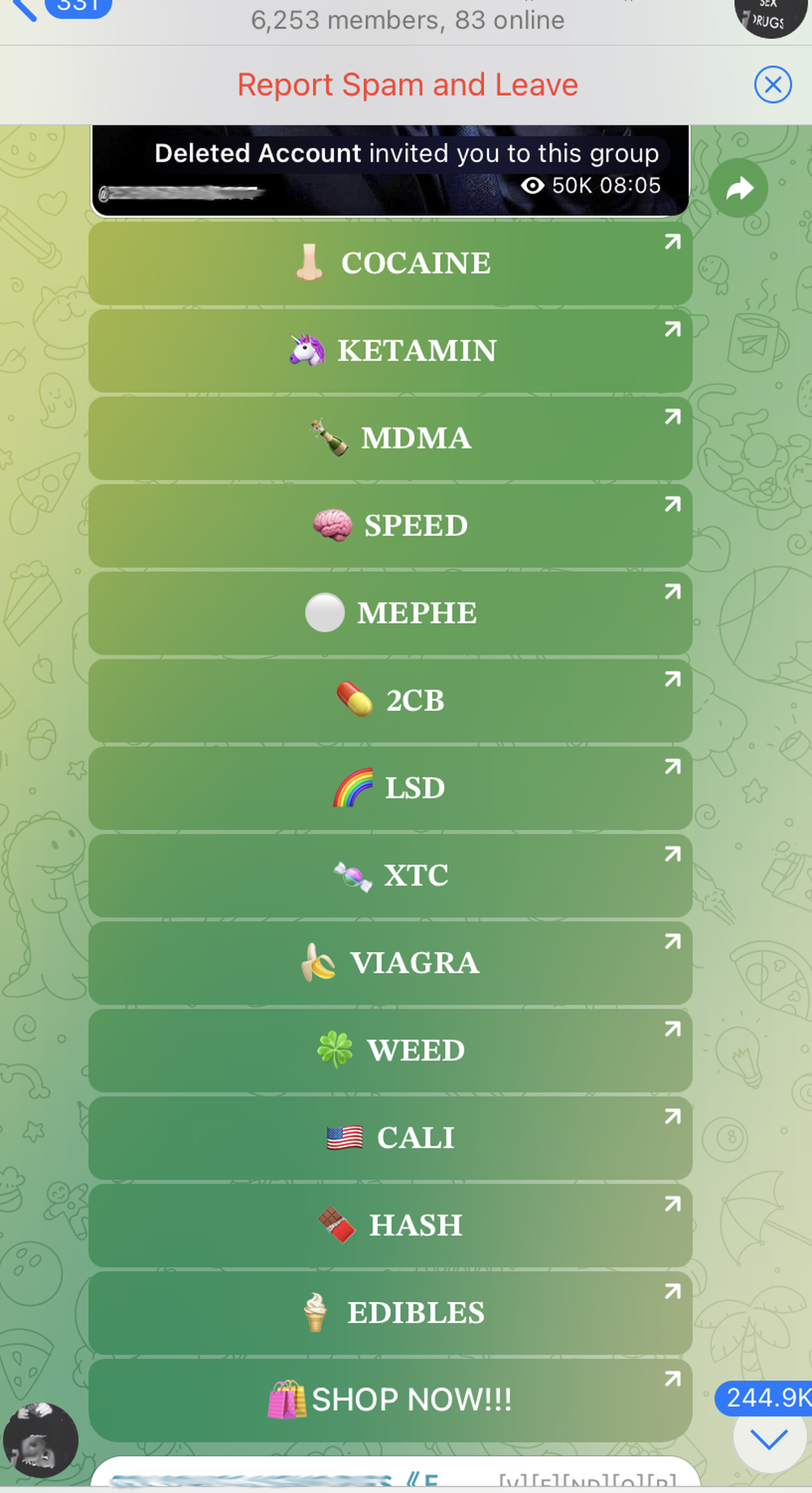 Memories and Drugs (6.253 miembros) Casi todas las drogas imaginables se ofrecen a la venta, con cadenas de canales de Telegram que anuncian decenas de vendedores en ciudades de todo el mundo.