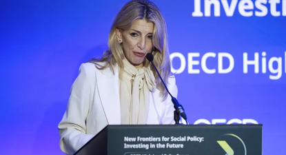 Yolanda Díaz, vicepresidentea segunda y ministra de Trabajo en la sede de la OCDE.