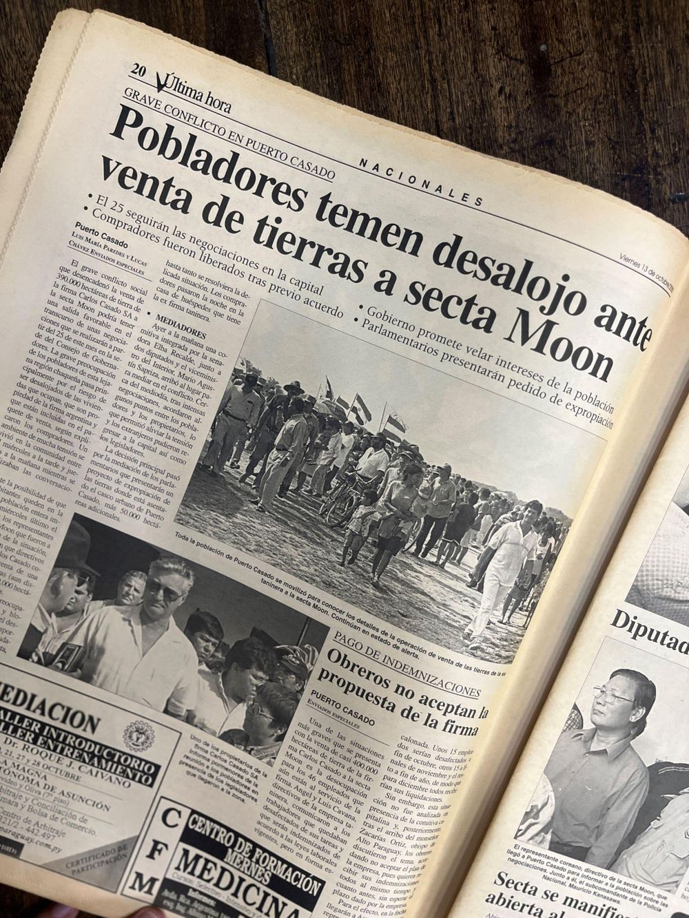 Recorte de periódico que reseña el temor de los residentes de Puerto Casado a ser desalojados.