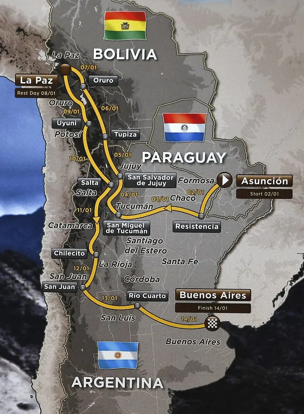 El mapa del Dakar 2017
