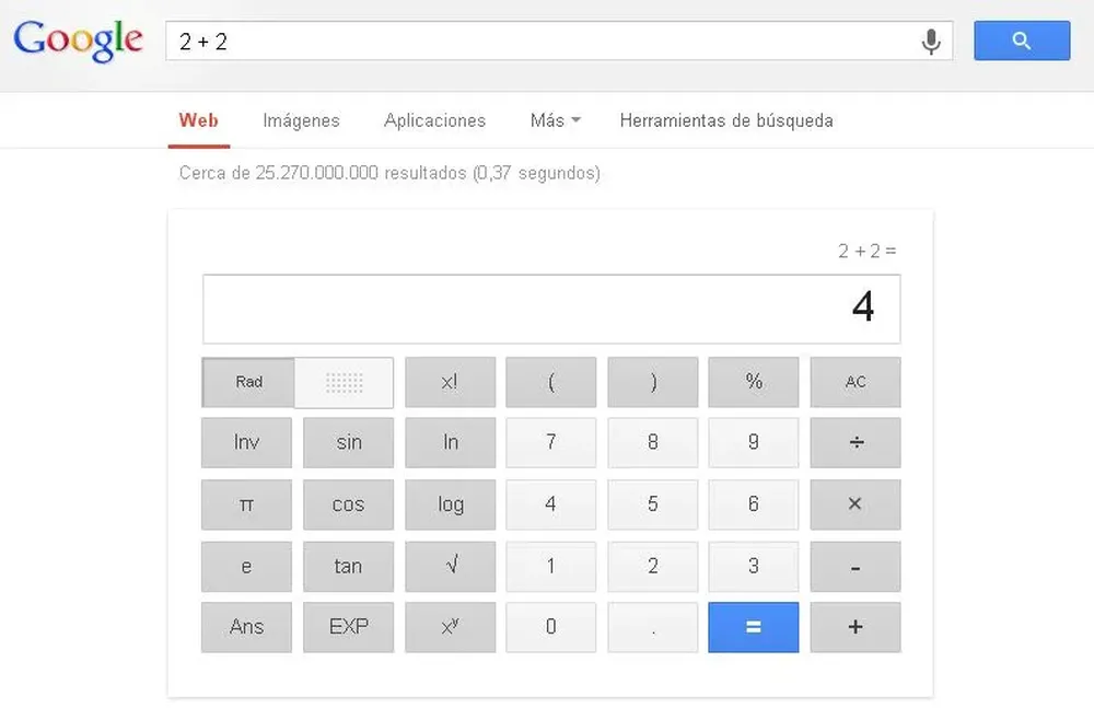 Las operaciones matemáticas también pueden googlearse