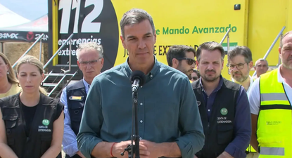 Pedro Sánchez, en declaraciones tras en La Granja (Cáceres) tras visitar el Puesto de Mando Avanzado de Jarilla,&nbsp;