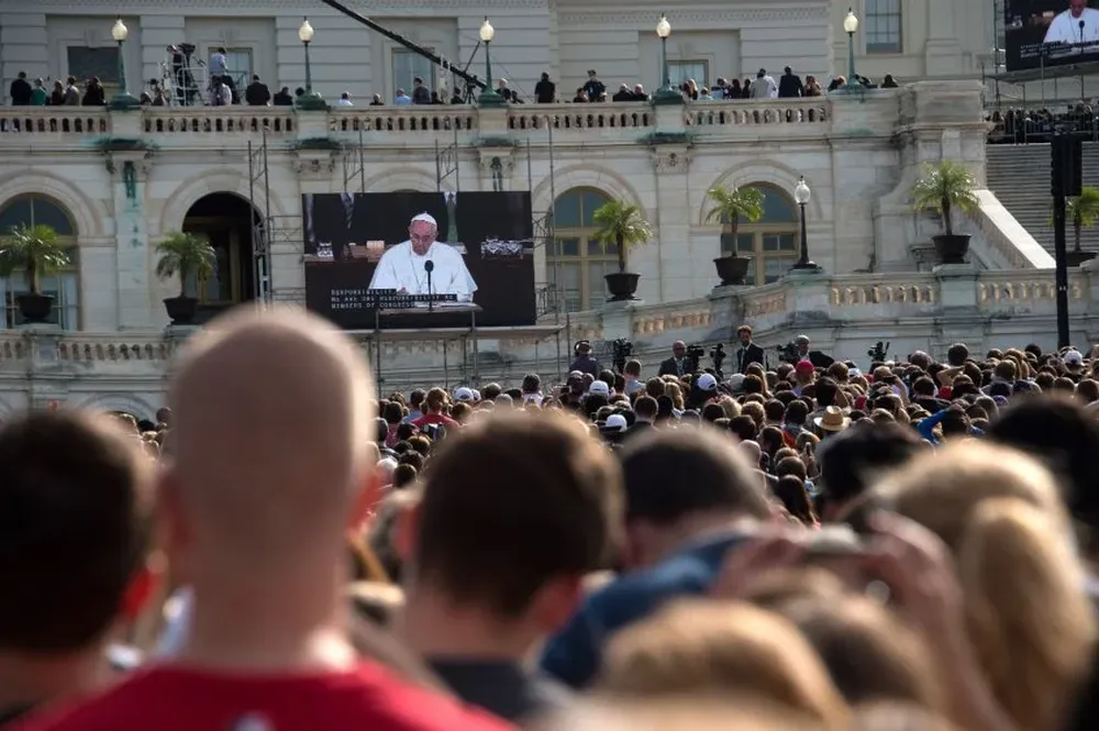 Una presentación del papa Franciso frente al Capitolio de EEUU, en Washington