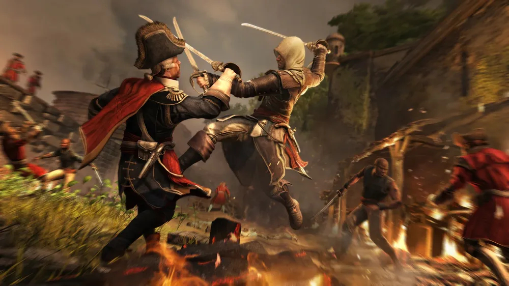Edward Kenway peleando codo a codo con los piratas