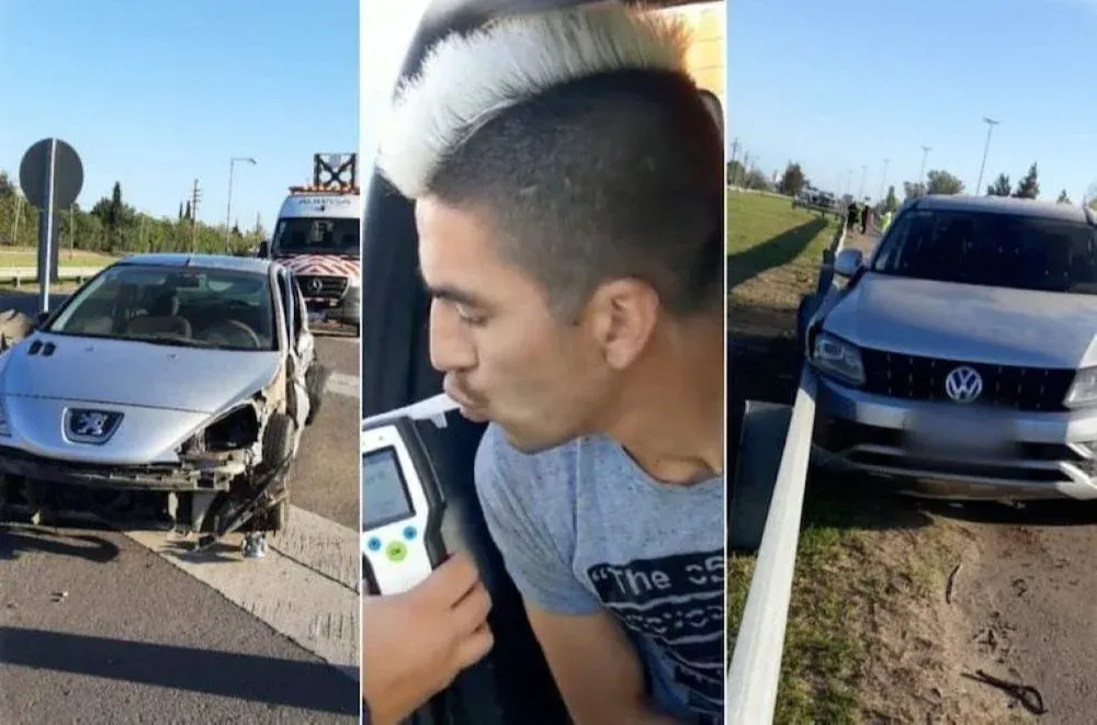 Leandro Fernández en el momento que le hicieron el test de alcoholemia, y cómo dejó el auto de la mujer con el bebé al que chocó