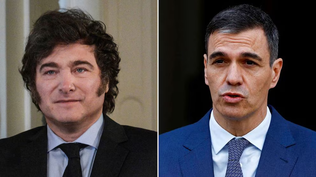 Presidente de Argentina, Javier Milei, y presidente de España, Pedro Sánchez.