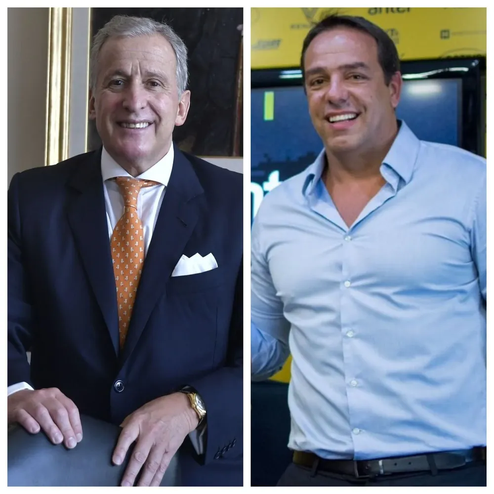 El expresidente de Peñarol, Juan Pedro Damiani, y el actual, Ignacio Ruglio