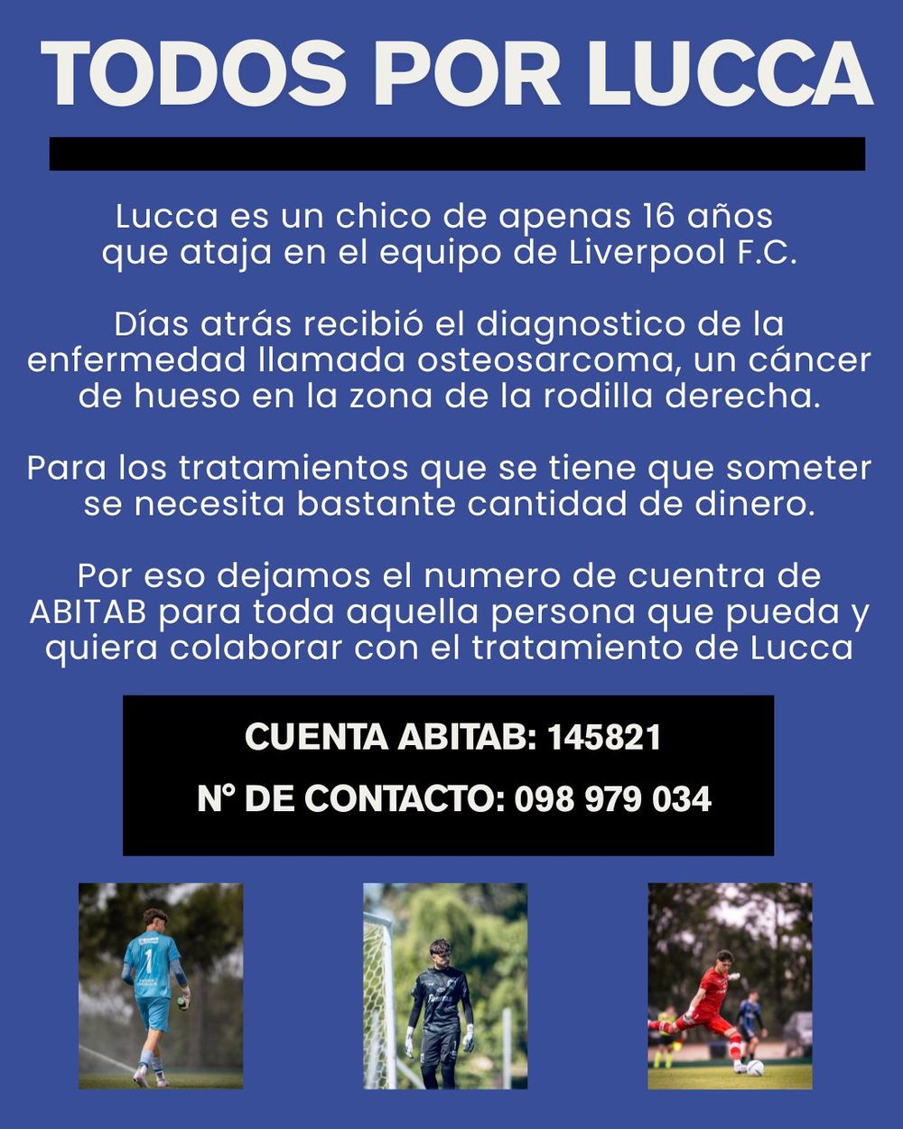 Campaña de ayuda para Lucca Rodríguez, golero juvenil de Liverpool que padece cáncer
