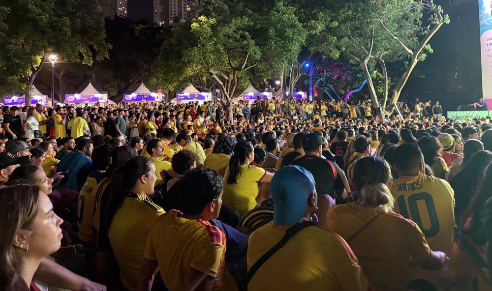 Parte del público colombiano que estuvo presente en el FIFA Fan Festival