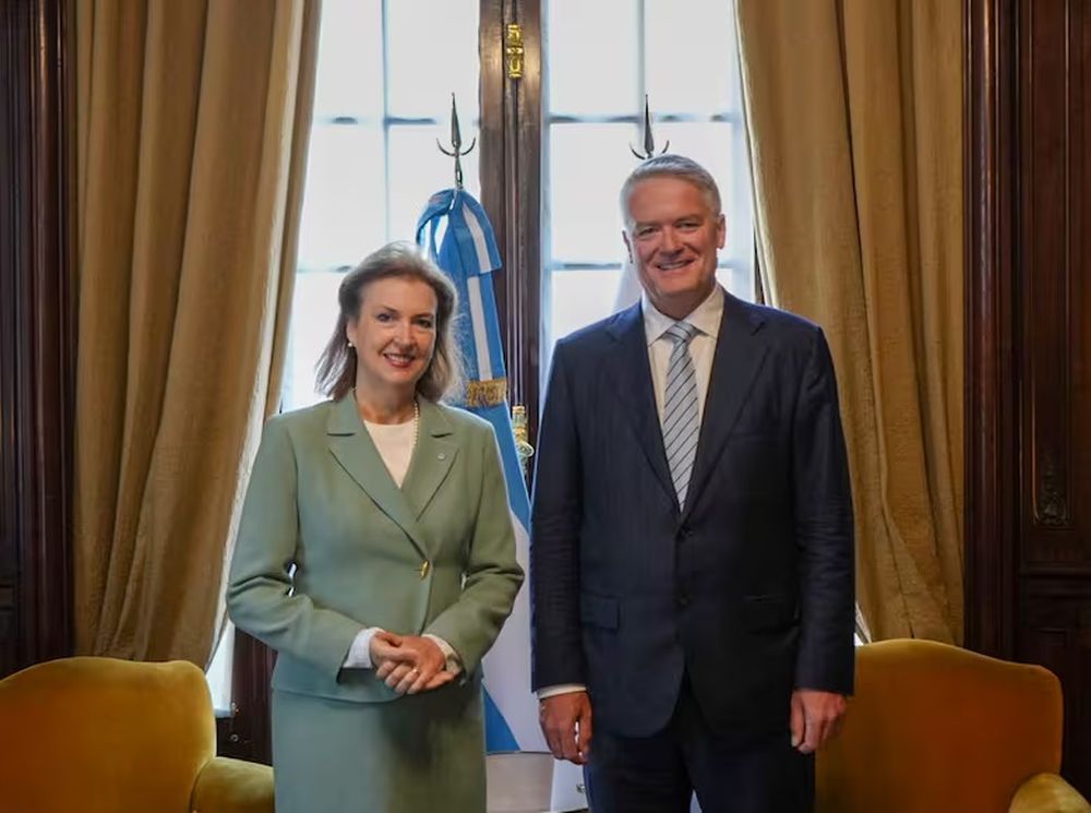 La canciller Diana Mondino y el secretario general de la OCDE, Mathias Cormann