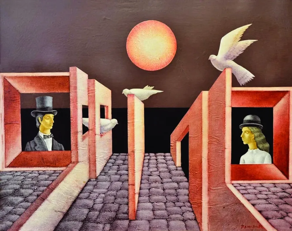 Diálogo, un collage y acrílicos sobre tela del pintor Jorge Damiani