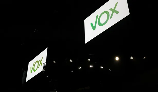 Pantallas en el acto de Vox Vistalegre Plus Ultra celebrado ayer, en el Palacio de Vistalegre, en Madrid, a 7 de octubre de 2019.