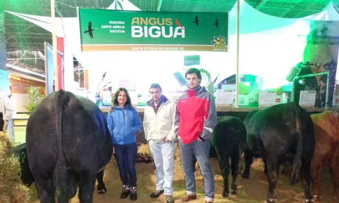 María Mattos, Francisco Mattos y Facundo Guinovart con algunos ejemplares en la Expointer