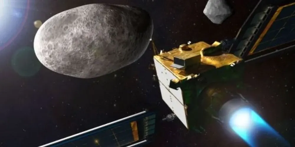 Ilustración del satélite DART antes de impactar con un asteroide
