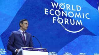 Pedro Sánchez durante su intervención en el Foro de Davos en 2022
