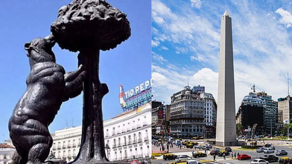 El Oso y el madroño en Madrid y el Obelisco de Buenos Aires.