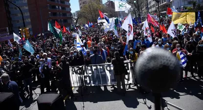 Manifestación sindical en Montevideo.
