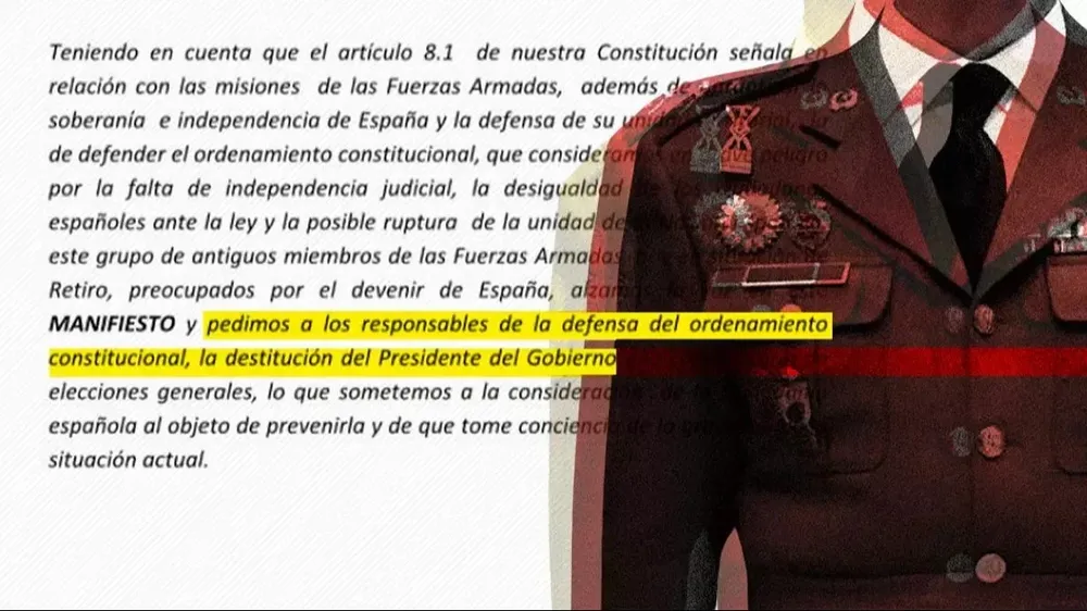 Generales y oficiales retirados lanzan un manifiesto en el que piden la destitución de Pedro Sánchez