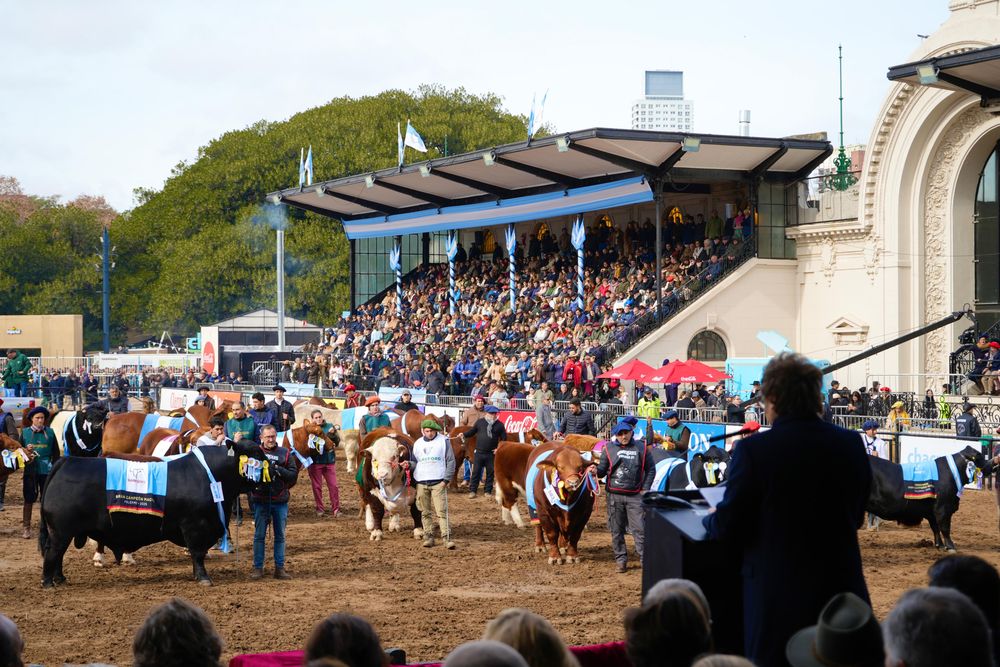 Javier Milei, en su discurso en La Rural, donde anunción la baja de retenciones.
