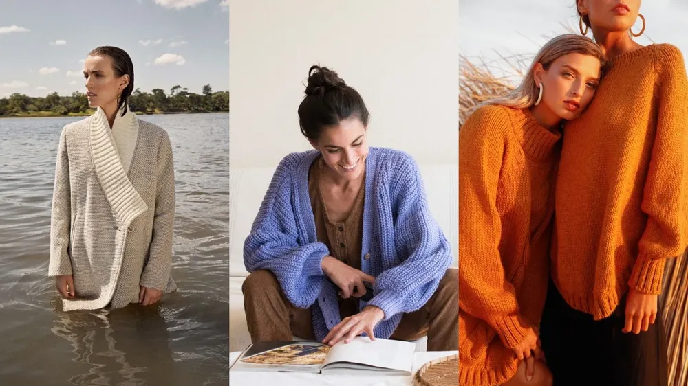Tapado Caspio de Don Baez (foto: Gastón Gadda); cárdigan de la colección cápsula de Couture para Manos (foto: Karin Topolanski); buzo Ártico de Petra