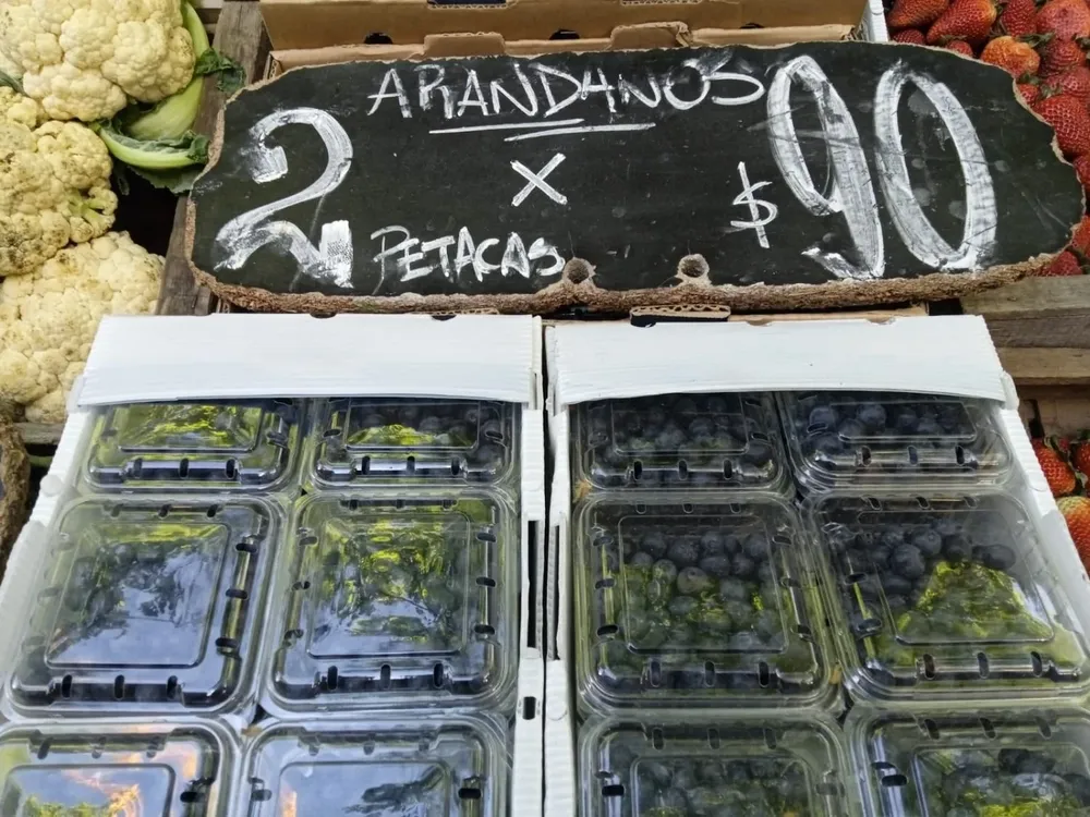 En una frutería en el Centro de Montevideo hay una oferta de dos petacas por $ 90.