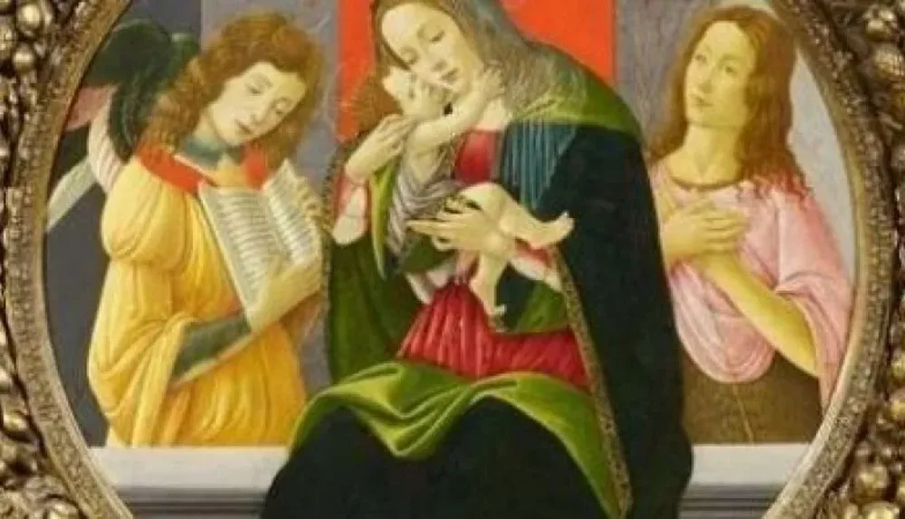 Virgen con niño, San Juan Bautista y un ángel, de Sandro Botticelli