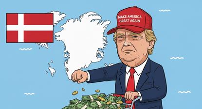 Donald Trump, presidente de Estados Unidos, y la bandera de Dinamarca.