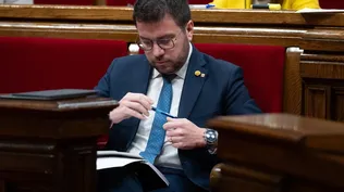 El presidente de la Generalitat, Pere Aragonès, en el pleno del Parlament sobre las enmiendas a la totalidad a los Presupuestos de la Generalitat.