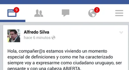 El mensaje que escribió Silva en su Facebook el jueves