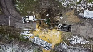 Vista aérea de la zona donde impactó el misil ucraniano en Polonia