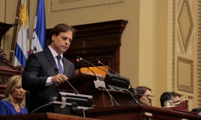 Luis Lacalle Pou en su discurso de asunción, el 1° de marzo de 2020