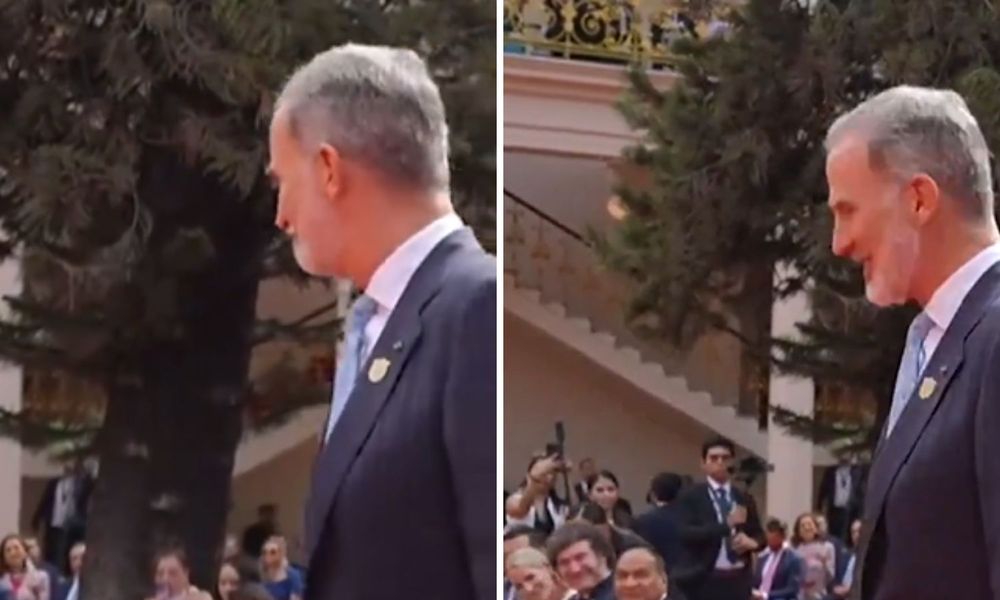 El Rey Felipe VI saludó cordialmente a Javier Milei en El Salvador.&nbsp;