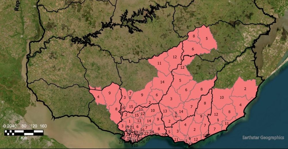 MGAP: el mapa del área declarada en emergencia agropecuaria por déficit hídrico.