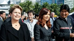 Dilma Rousseff, Cristina Fernández y Evo Morales en la misa en Copacabana