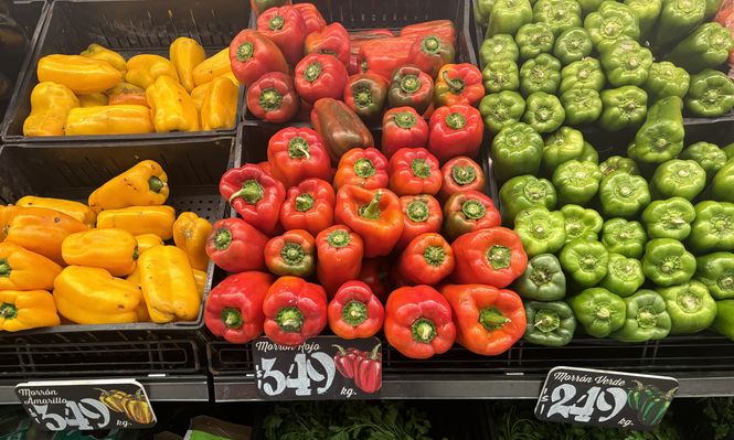 Precios de frutas y verduras: lo que vale el morrón (foto realizada este lunes 15 de julio de 2024 en un supermercado del barrio Sur).