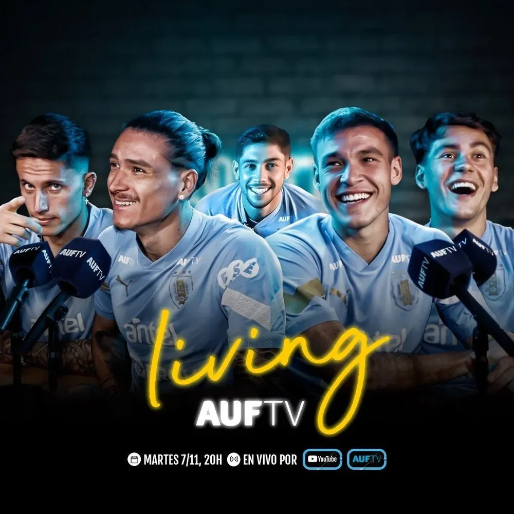 Fede Valverde, Darwin Núñez, Manuel Ugarte, Facundo Pellistri y Brian Rodríguez en Living, el streaming de la selección uruguaya
