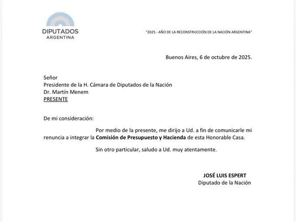 José Luis Espert abandonó la presidencia de la Comisión de Presupuesto y Hacienda de la Cámara de Diputados de la Nación.