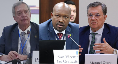 Fernando Mattos, ministro de Ganadería, Agricultura y Pesca de Uruguay; Saboto Caesar, ministro de Agricultura de San Vicente y las Granadinas; y Manuel Otero, Director General del IICA.