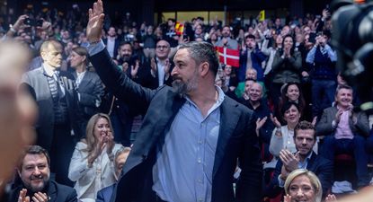El líder de Vox, Santiago Abascal, durante la cumbre ‘Patriots’, en el Hotel Marriott Auditorium.