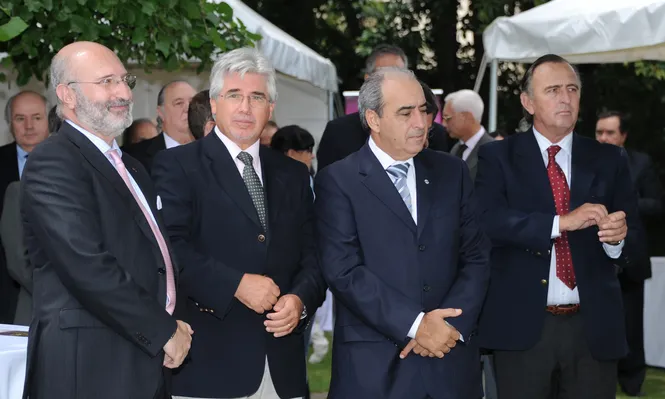 Fernández Trigo, Tabaré Aguerre, Alfredo Fratti y Guzmán Tellechea, en la sede de Delegación Europea