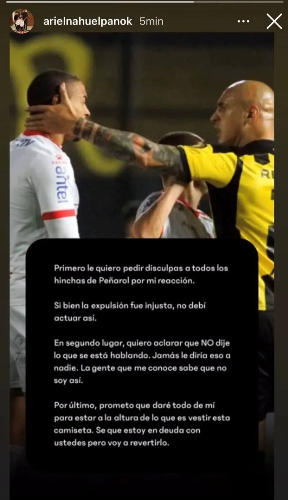 Ariel Nahuelpán pidió disculpas a los hinchas de Peñarol y negó los dichos que Martín González sostuvo que le dijo en pleno partido ante Rentistas