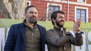 El líder de Vox, Santiago Abascal y exvicepresidente de la Junta de Castilla y León y hasta ahora líder de Vox en esta Comunidad, Juan García-Gallardo.