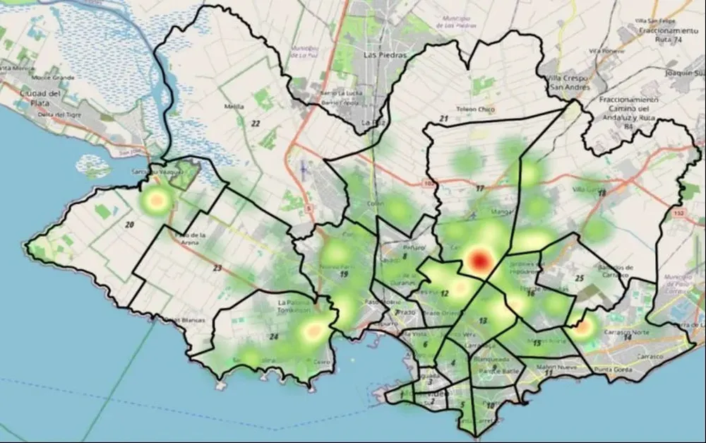 Mapa de calor de homicidios 2023