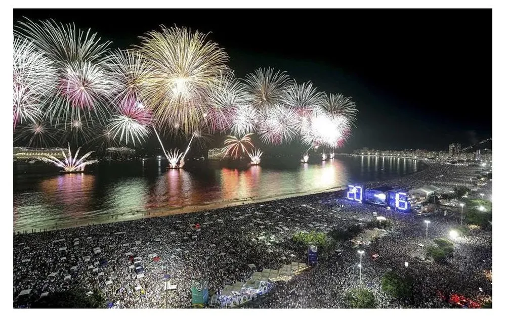 Fuegos artificiales que iluminan la playa de Copacabana durante Año Nuevo
