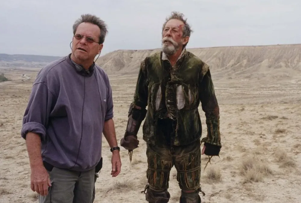 Terry Gilliam y Jean Rochefort en el rodaje de The man who killed Don Quixote