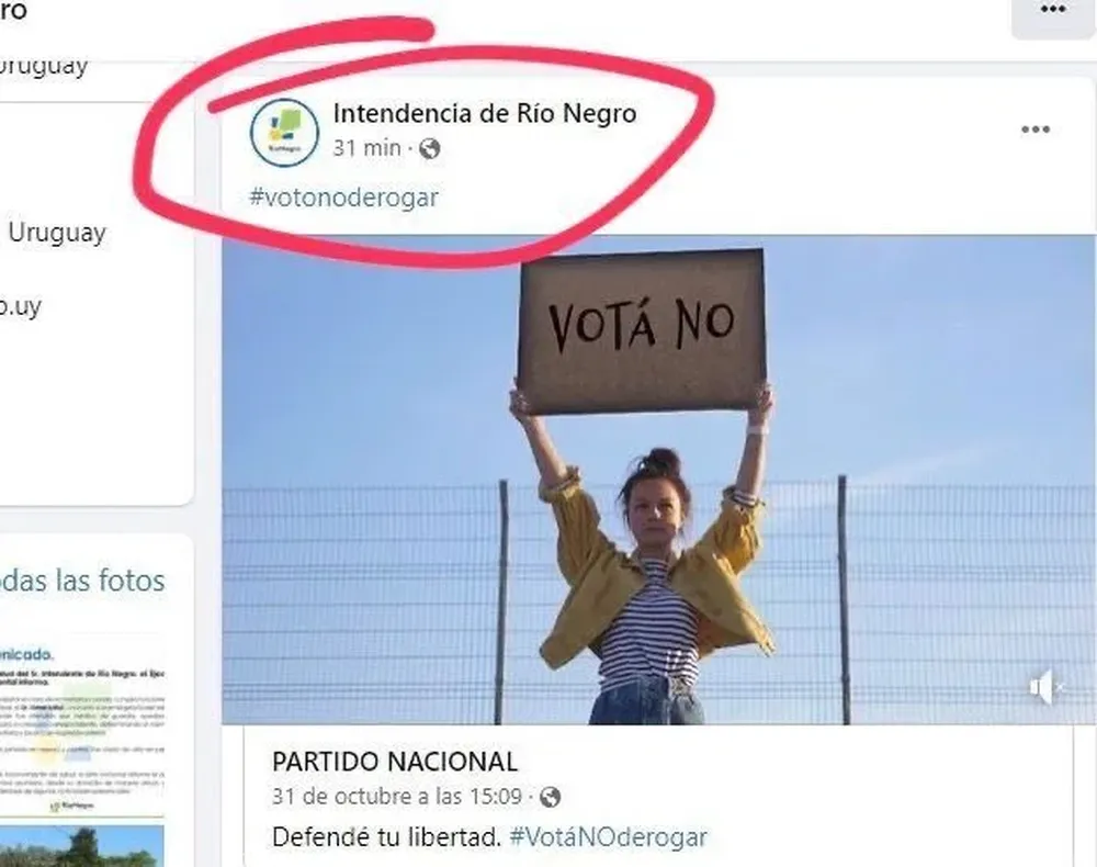 Publicación de la Intendencia de Río Negro en apoyo a la LUC
