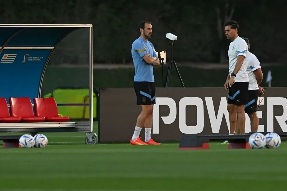 Diego Godín y Diego Alonso en Qatar