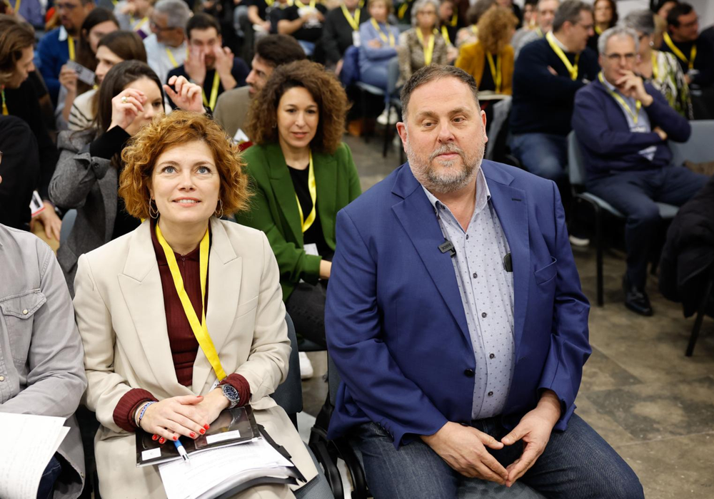 Elisenda Alamany y Oriol Junqueras, el sábado, en el Consejo Nacional de ERC.