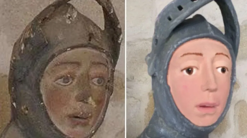 La escultura de San Jorge, antes y después de su intento de nullrestauraciónnull.