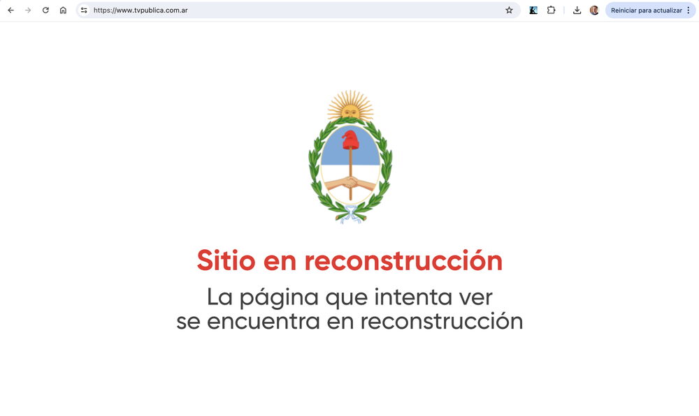 La web de la TV Pública, al igual que las de todos los medios públicos, ya no muestran contenidos
